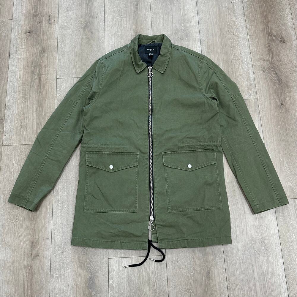 Forever 21 utility field long jacket olive green size Medium M B23